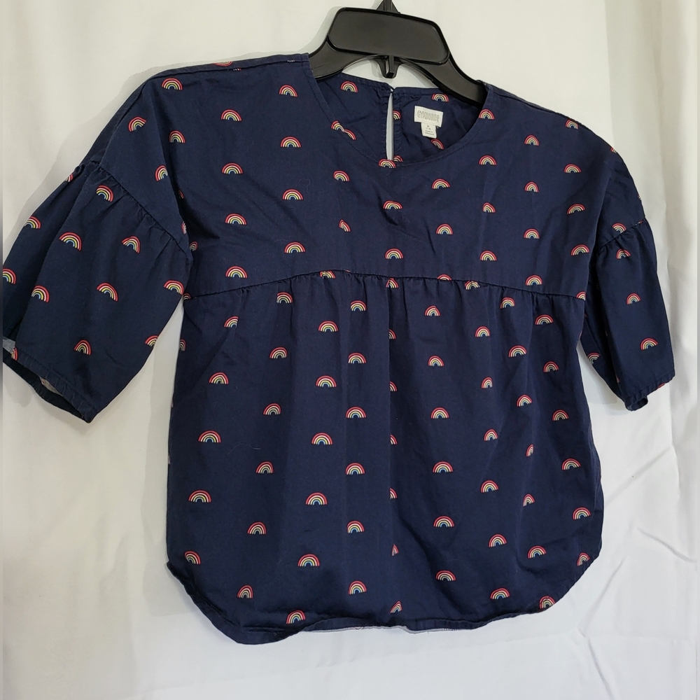 Gymboree Girls Navy Blue Rainbow Print 3/4 Sleeve Boho Peasant Blouse M 7/8